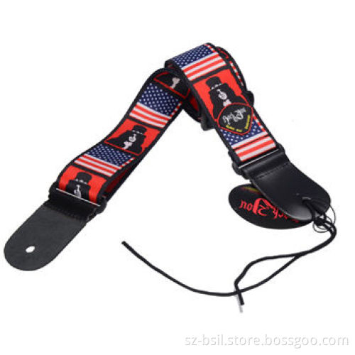 New American USA Flag Print, Genuine Leather Ends Adjustable Acoustic Guitar Strap Bass